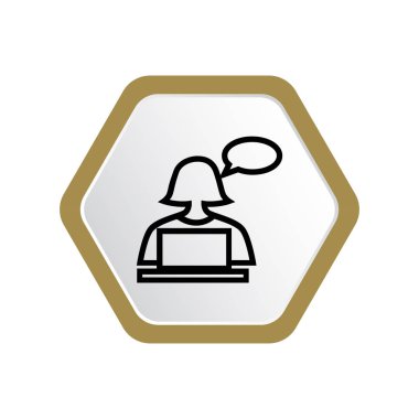 Grafik Web simgesi, dizüstü bilgisayar ve konuşma balonu ile iş kadını vektör Illustration 