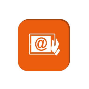 vektör Illustration insan el tutan dijital tablet ve at işareti 