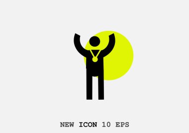 el ile mutlu insan grafik vektör illüstrasyon, kazanan madalya giyiyor 