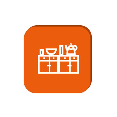 elektrikli su ısıtıcısı ve kase plaka ile mutfak masası basit, minimal grafik vektör illüstrasyon  