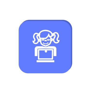 Öğrenci kız açılan dizüstü bilgisayar ile vektör çizim 