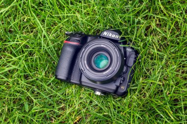 Kiev, Ukrayna 16.05.2018 - Nikon D850 kamera portre bir ot Nikkor 50 mm Lens ile