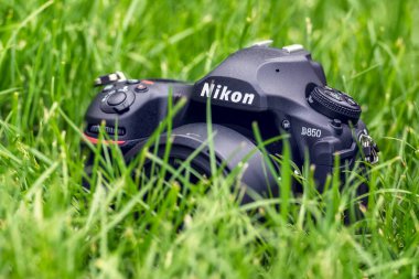 Kiev, Ukrayna 16.05.2018 - Nikon D850 kamera portre bir ot Nikkor 50 mm Lens ile
