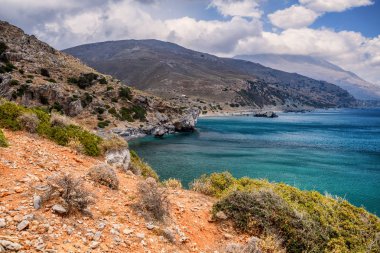Preveli plaj avuç içi parkıyla adada Crete, Yunanistan.
