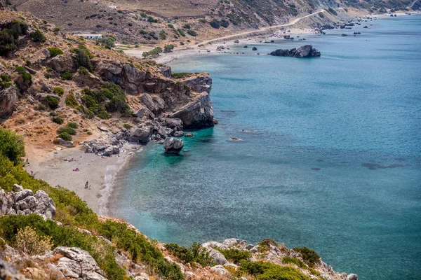 Preveli Strand Mit Palmenpark Auf Betoninsel Griechenland — Stockfoto