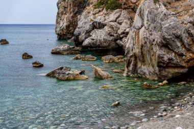 Preveli plaj avuç içi parkıyla adada Crete, Yunanistan .