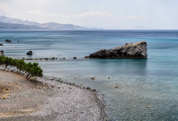 Preveli Strand Mit Palmenpark Auf Betoninsel Griechenland — Stockfoto