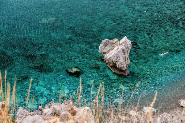 Preveli Beach Med Palms Park Kreta Grekland — Stockfoto