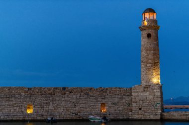 Resmo 'da Venedik limanında Lighthouse, Girit Adası, Yunanistan