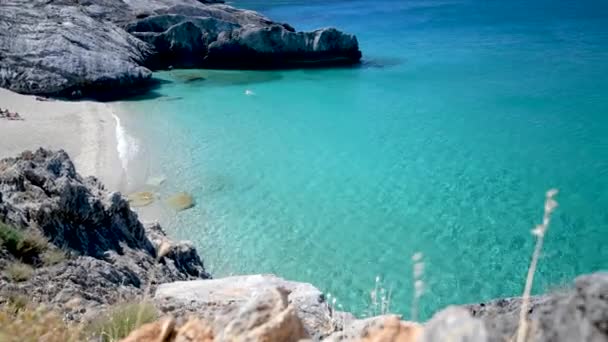 Acqua Turchese Sulla Splendida Spiaggia Ammoudi Nell Isola Creta Grecia — Video Stock