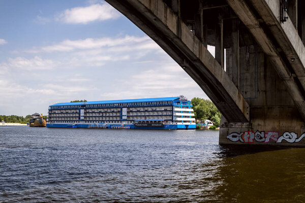 17.06.2019 - View to Bakkara ship from cruise boat on Dnipro River, Kyiv city, Ukraine