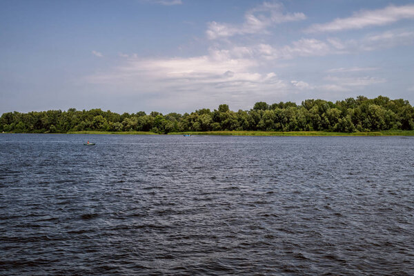 17.06.2019 - People on the boat on Dnipro River, Kyiv city, Ukraine