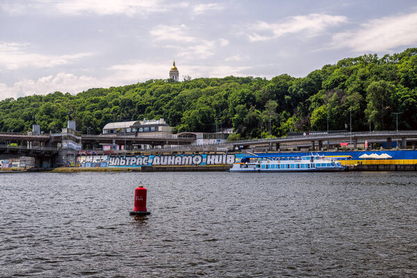 17.06.2019 - Metro bridge and Lavra in Kyiv city, Ukraine. Landscapes and views from the boat