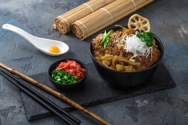 fried pork cutlet rice bowl Katsudon, Japanese food style