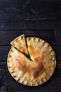 Yunan pasta Spanakopita ıspanak ve peynir, en iyi görünüm, kopya alanı.