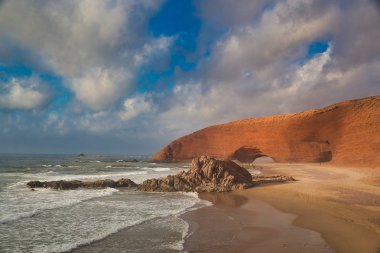 Legzira Beach Fas çarpıcı görünümü.