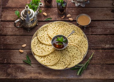 Moroccan pancakes Baghrir top view with copy space clipart