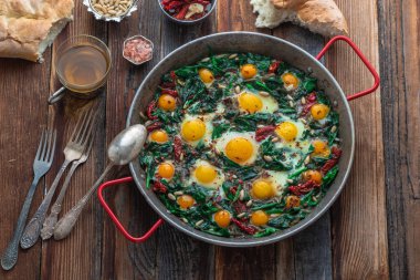 Ispanak yumurta or turkish fried egg with spinach