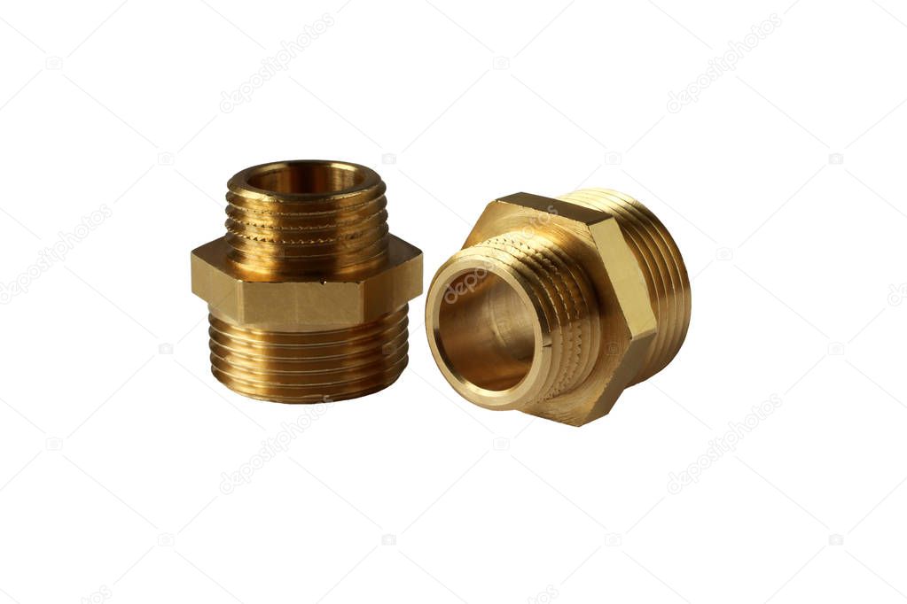 Valves for plumbing isolated on white background. Material - nickel plated brass