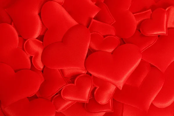 Coeurs Tissu Rouge Disposés Hasard Contexte — Photo