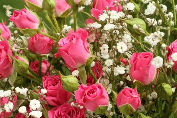 Boeket Kleine Roze Rozen Een Groene Achtergrond Sluitingsdatum — Stockfoto