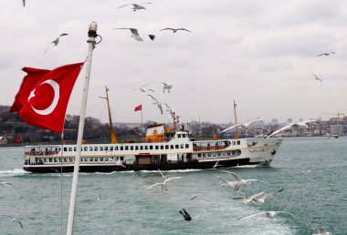 Gemi ve Türk bayrağı Boğaz Manzaralı