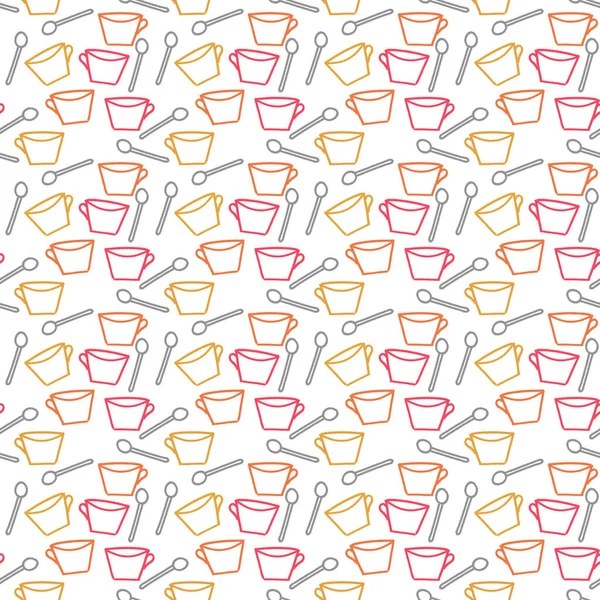 mugs and spoons pattern on white background