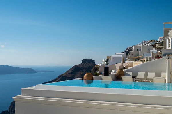 The sea view terrace, Santorini island, Greece — Stock Photo, Image