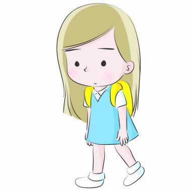 little girl sad face vector drawing clipart