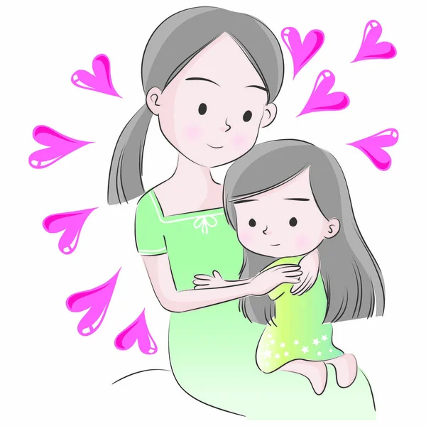 Mom Daughter Vector Drawing — Stock Vector