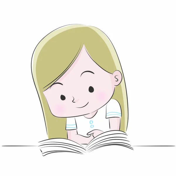 Vector Drawing Girl Reading — Stock Vector