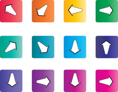 Beyaz arkaplan, vektör, illüstrasyon üzerinde izole edilmiş renkli ok düz simgeleri kümesi