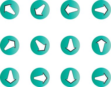 Beyaz arkaplan, vektör, illüstrasyon üzerinde izole edilmiş renkli ok düz simgeleri kümesi