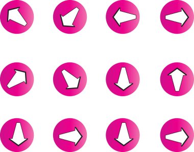 Beyaz arkaplan, vektör, illüstrasyon üzerinde izole edilmiş renkli ok düz simgeleri kümesi