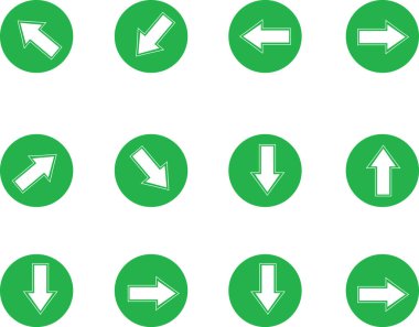 Beyaz arkaplan, vektör, illüstrasyon üzerinde izole edilmiş renkli ok düz simgeleri kümesi