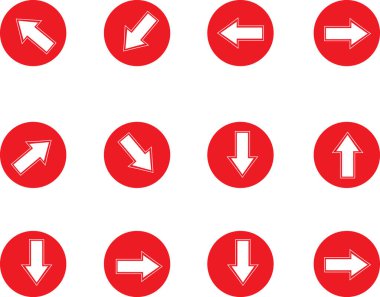 Beyaz arkaplan, vektör, illüstrasyon üzerinde izole edilmiş renkli ok düz simgeleri kümesi