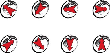 Beyaz arkaplan, vektör, illüstrasyon üzerinde izole edilmiş renkli ok düz simgeleri kümesi