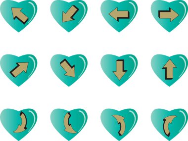 Beyaz arkaplan, vektör, illüstrasyon üzerinde izole edilmiş okları olan renkli kalpler kümesi