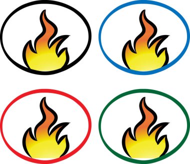 Beyaz zemin, vektör, illüstrasyon üzerinde izole edilmiş renkli düz ateş şarkıları seti