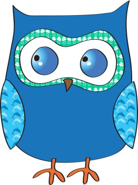 Beyaz arkaplanda, vektörde, resimde izole edilmiş sevimli çizgi film baykuşu