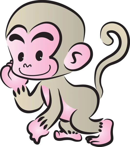 Bonito Desenho Animado Macaco Isolado Fundo Branco Vetor Ilustração — Vetor de Stock