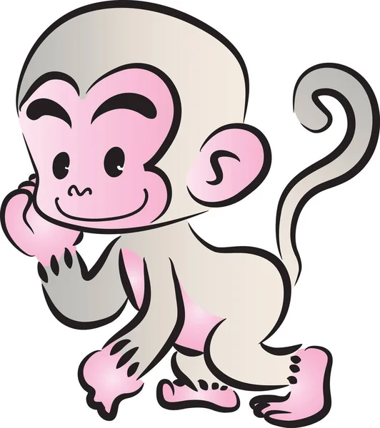 Bonito Desenho Animado Macaco Isolado Fundo Branco Vetor Ilustração — Vetor de Stock