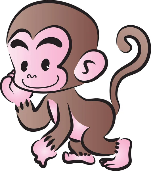 Bonito Desenho Animado Macaco Isolado Fundo Branco Vetor Ilustração — Vetor de Stock