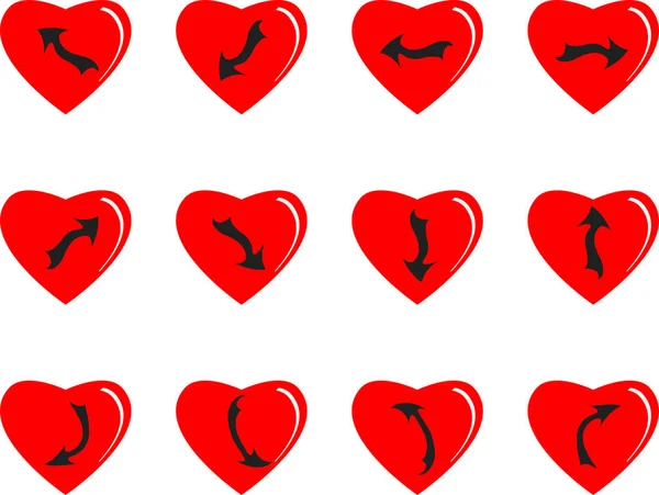 Набор Красочных Сердец Стрелками Плоские Иконки Изолированы Белом Фоне Вектор — стоковый вектор