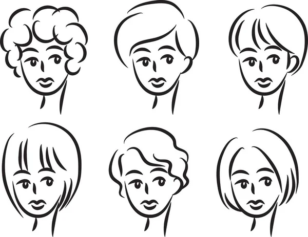 Set Cartoon Beautiful Girls Hairstyles Isolated White Background Vector Illustration — Stock Vector