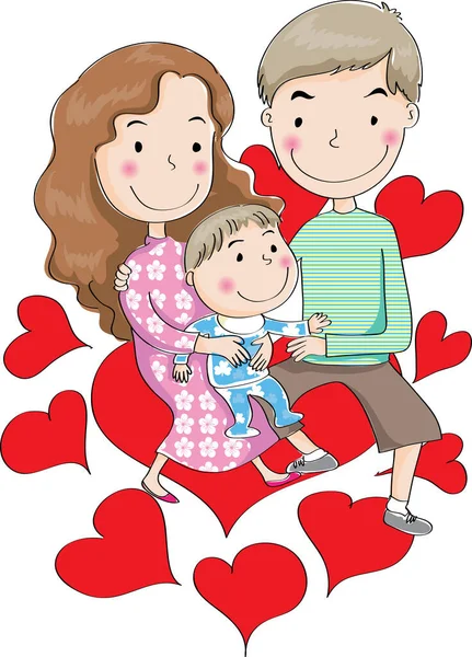 Kreslené Rodiče Synem Srdcem Izolované Bílém Pozadí Rodinný Čas Koncept — Stockový vektor