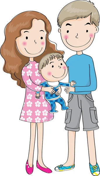 Cartoon Parents Son Isolated White Background Family Time Concept — Stock Vector