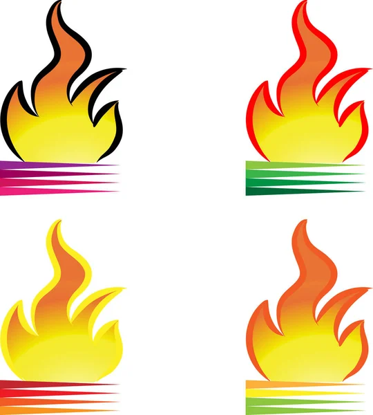 Conjunto Iconos Fuego Plano Colores Aislados Sobre Fondo Blanco Vector — Vector de stock