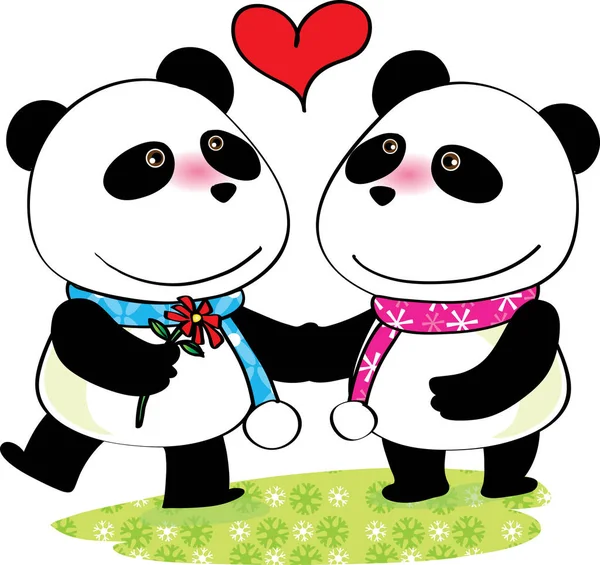 Pandas Modelo Cartão Amor Isolado Fundo Branco Ilustração Vetorial — Vetor de Stock