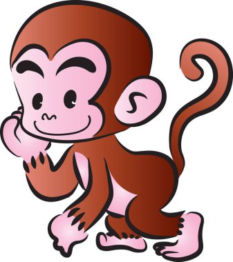 Beyaz arkaplanda, vektörde, resimde izole edilmiş şirin çizgi film maymunu